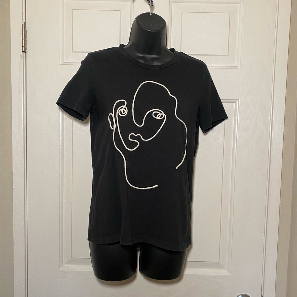 Black Rope Detail Contemporary Women’s Short Sleeve Tee T-Shirt Zara Trafaluc M